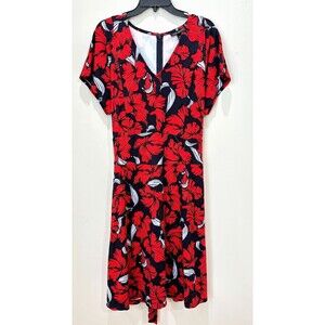 Lane Bryant Red Black Dress Plus Size 18 Floral Stretchy Romantic Whimsigoth NWT